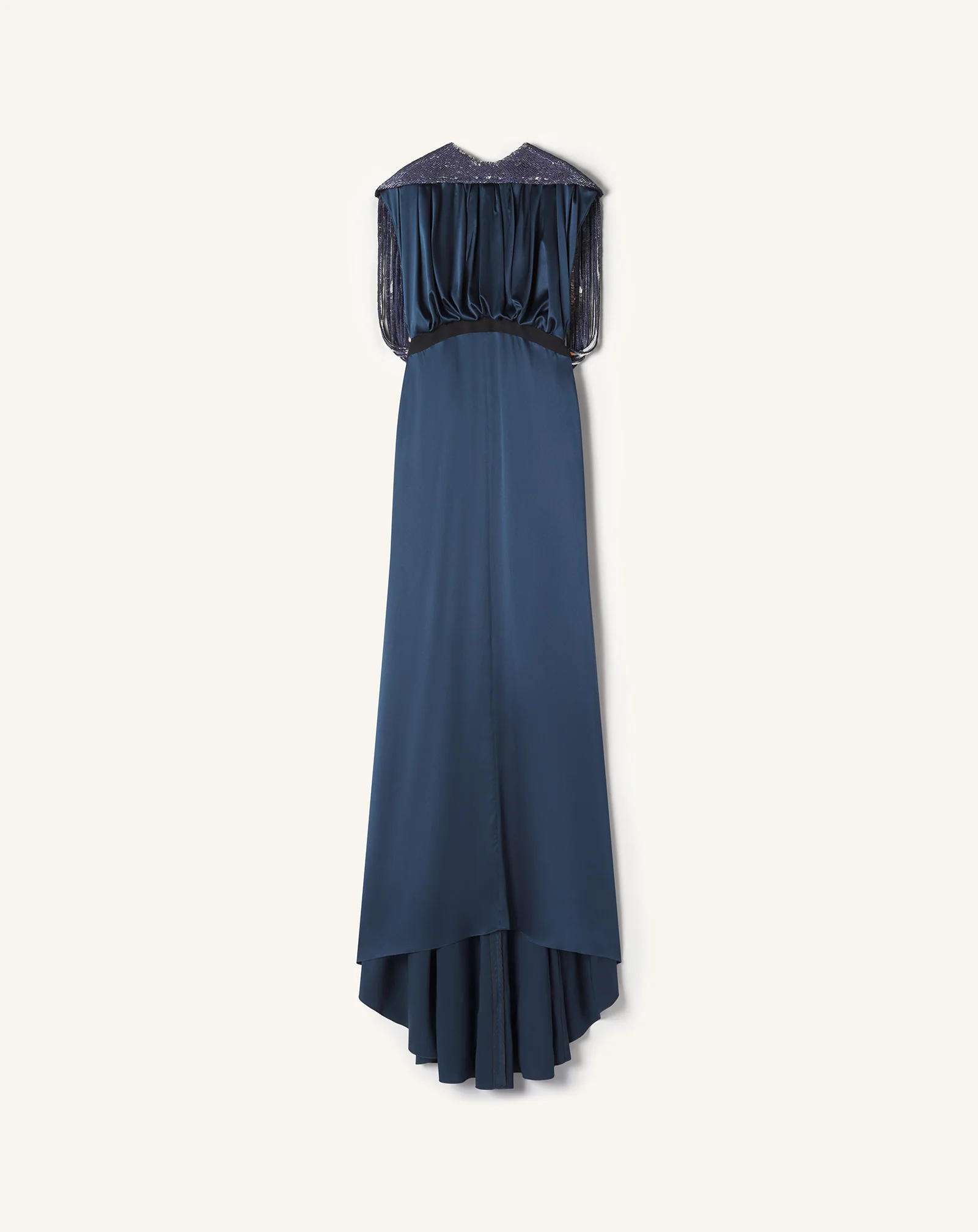 EMBROIDERED BACK DRESS IN SILK SATIN