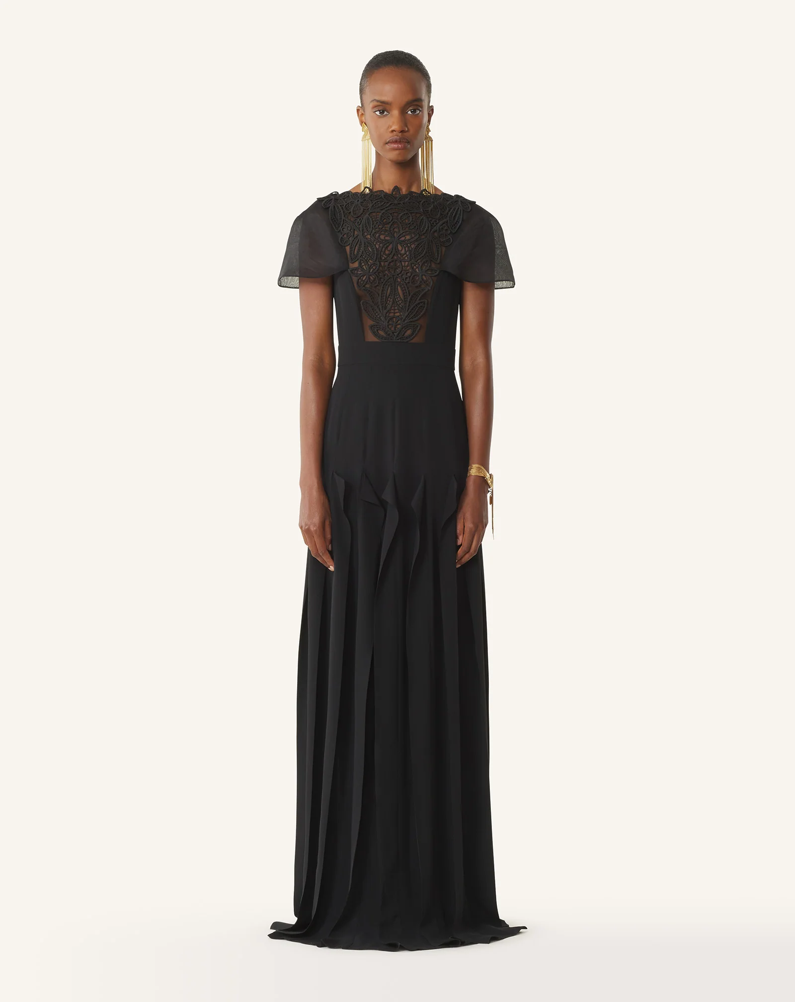EMBROIDERED BIB DRESS IN SILK GEORGETTE - Image 2