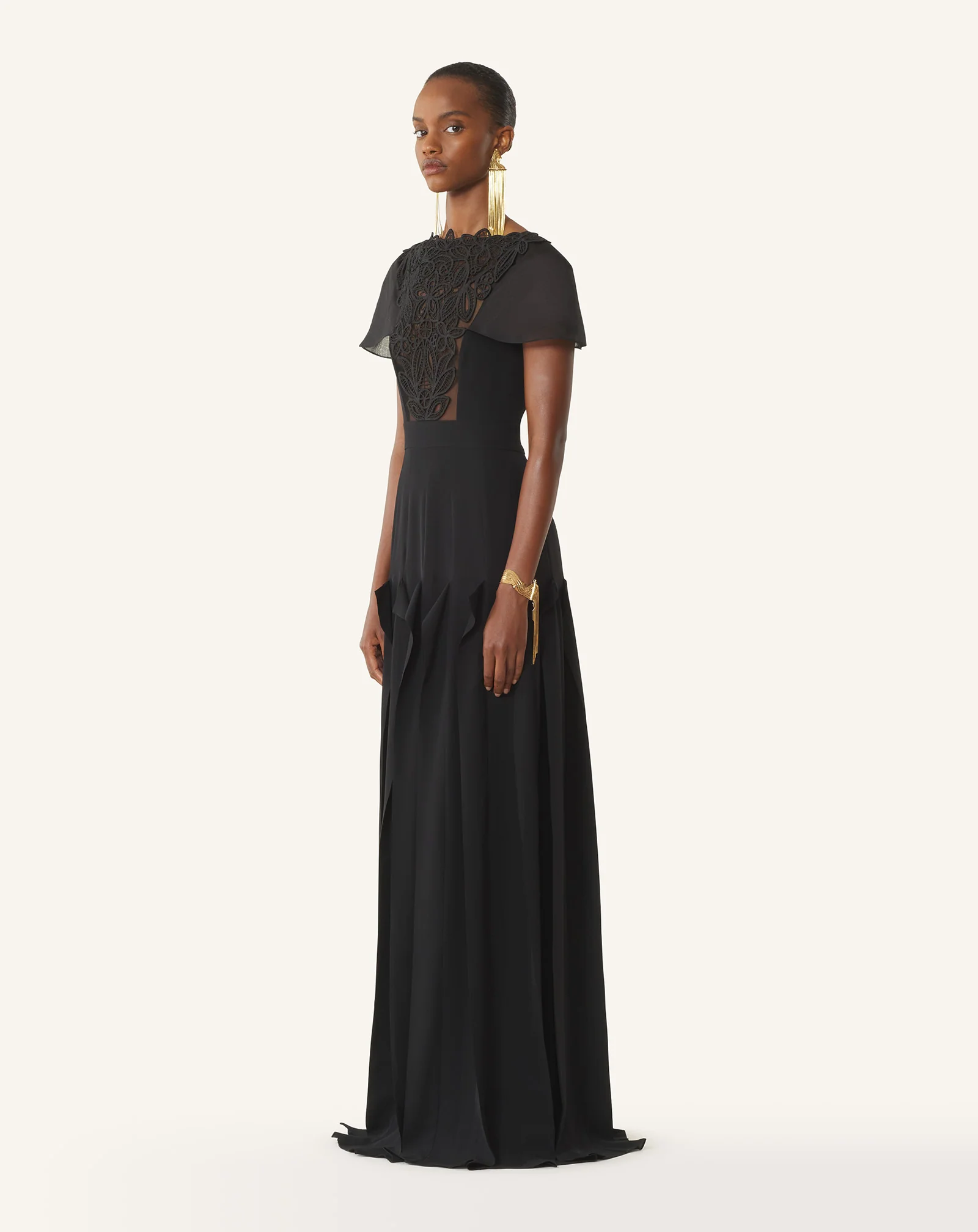 EMBROIDERED BIB DRESS IN SILK GEORGETTE - Image 3