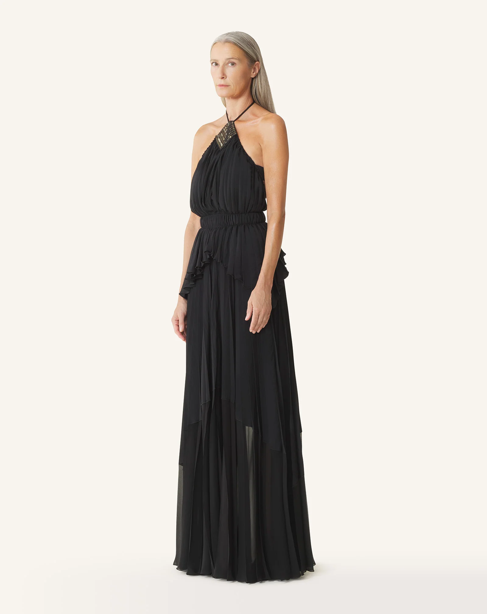 EMBROIDERED DRESS IN SILK AND CHARMEUSE - Image 3