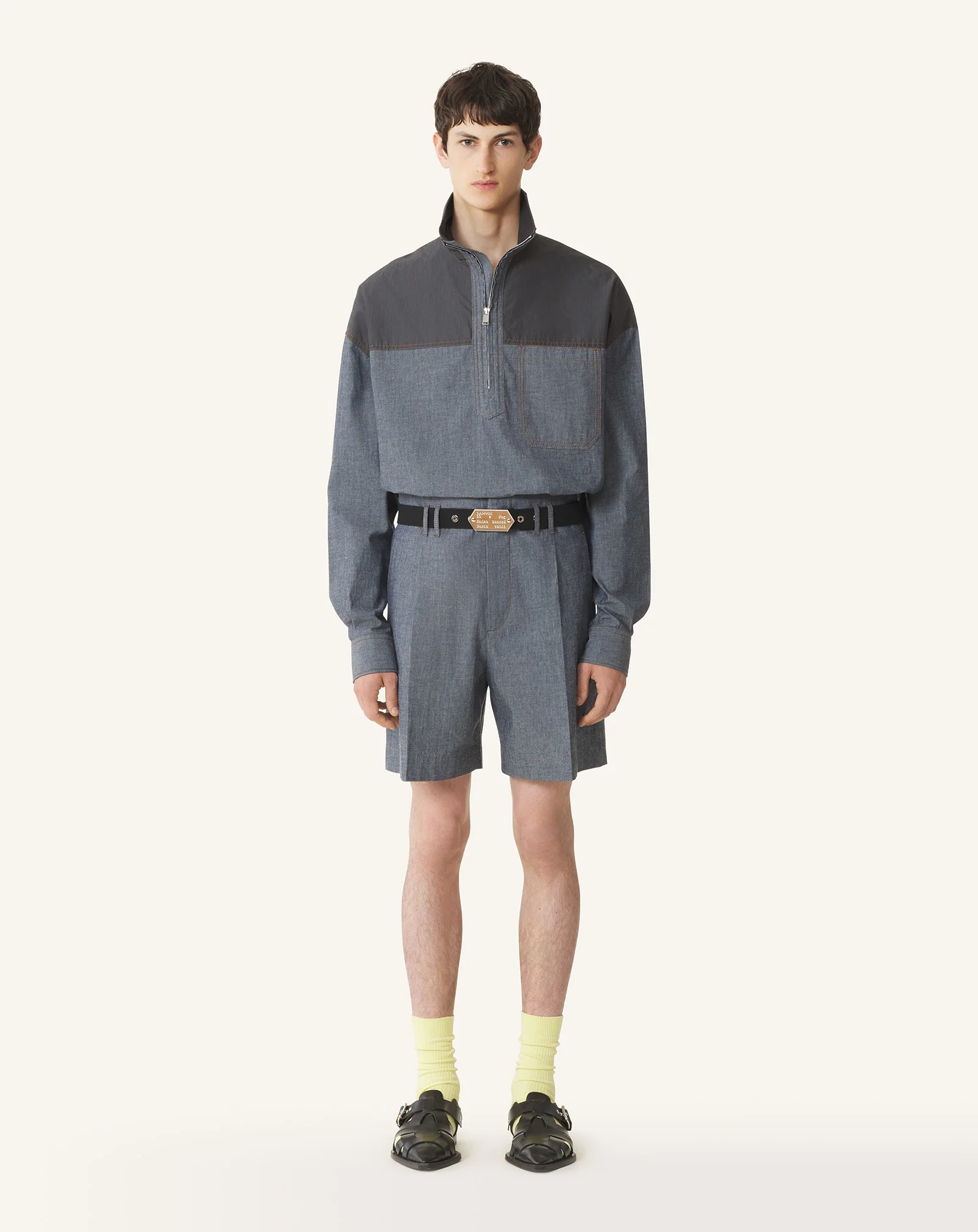 HIGH ZIP-NECK CHAMBRAY TOP - Image 2