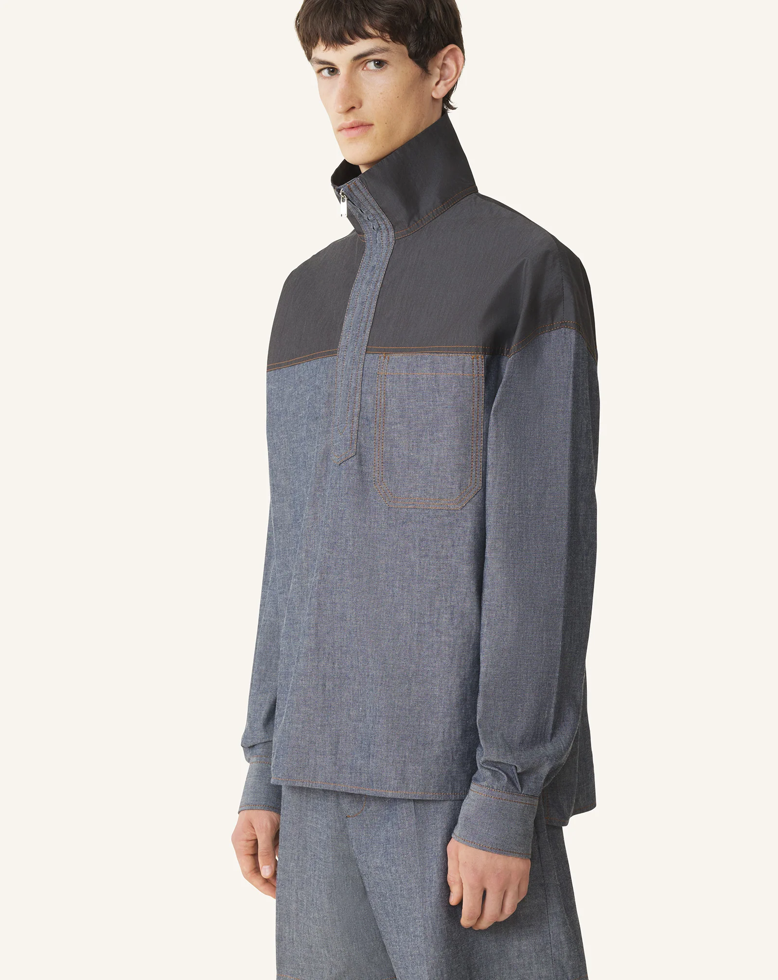 HIGH ZIP-NECK CHAMBRAY TOP - Image 3
