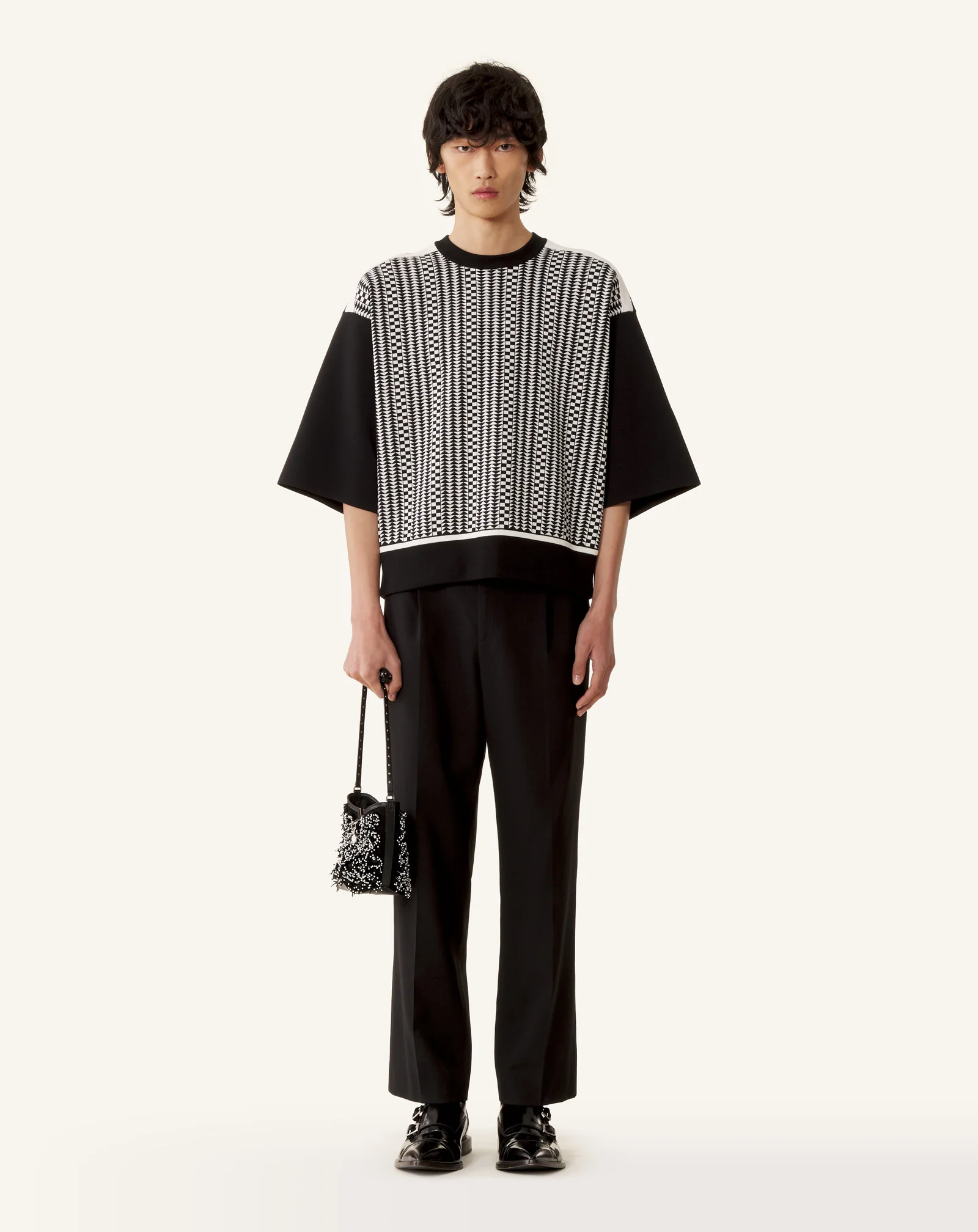 LOOSE-FIT T-SHIRT IN SILK AND COTTON JACQUARD - Image 2