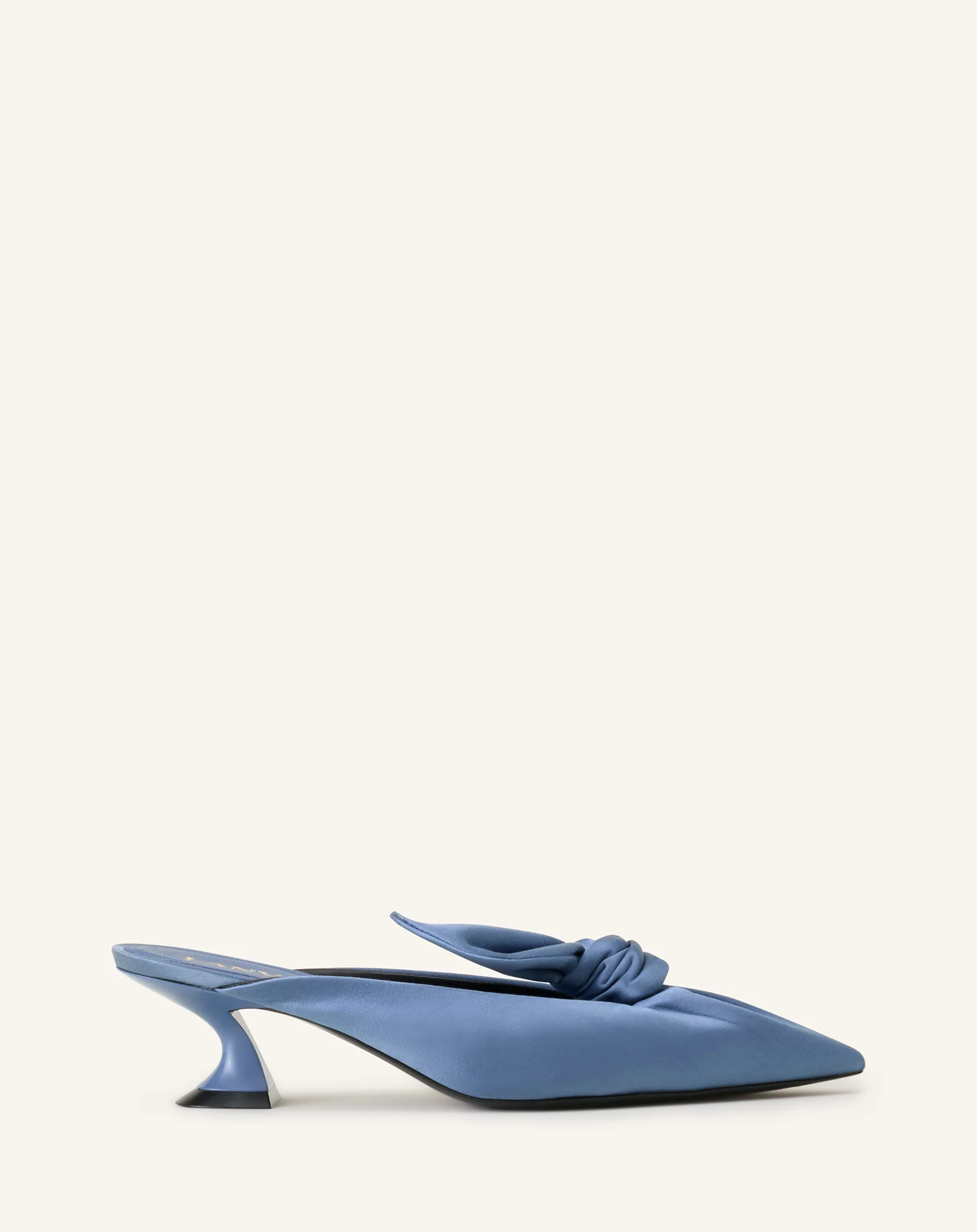 MIDNIGHT STEP HEELED MULES WITH A SATIN BOW