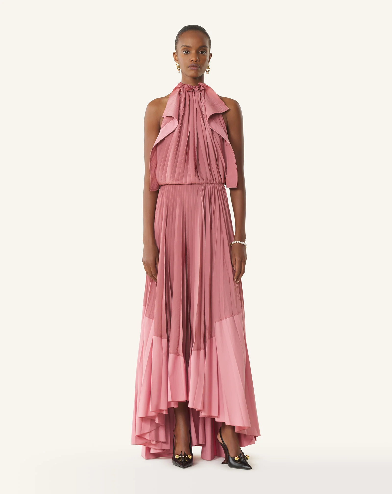 PLEATED DRESS IN CHARMEUSE AND COTTON - Image 2