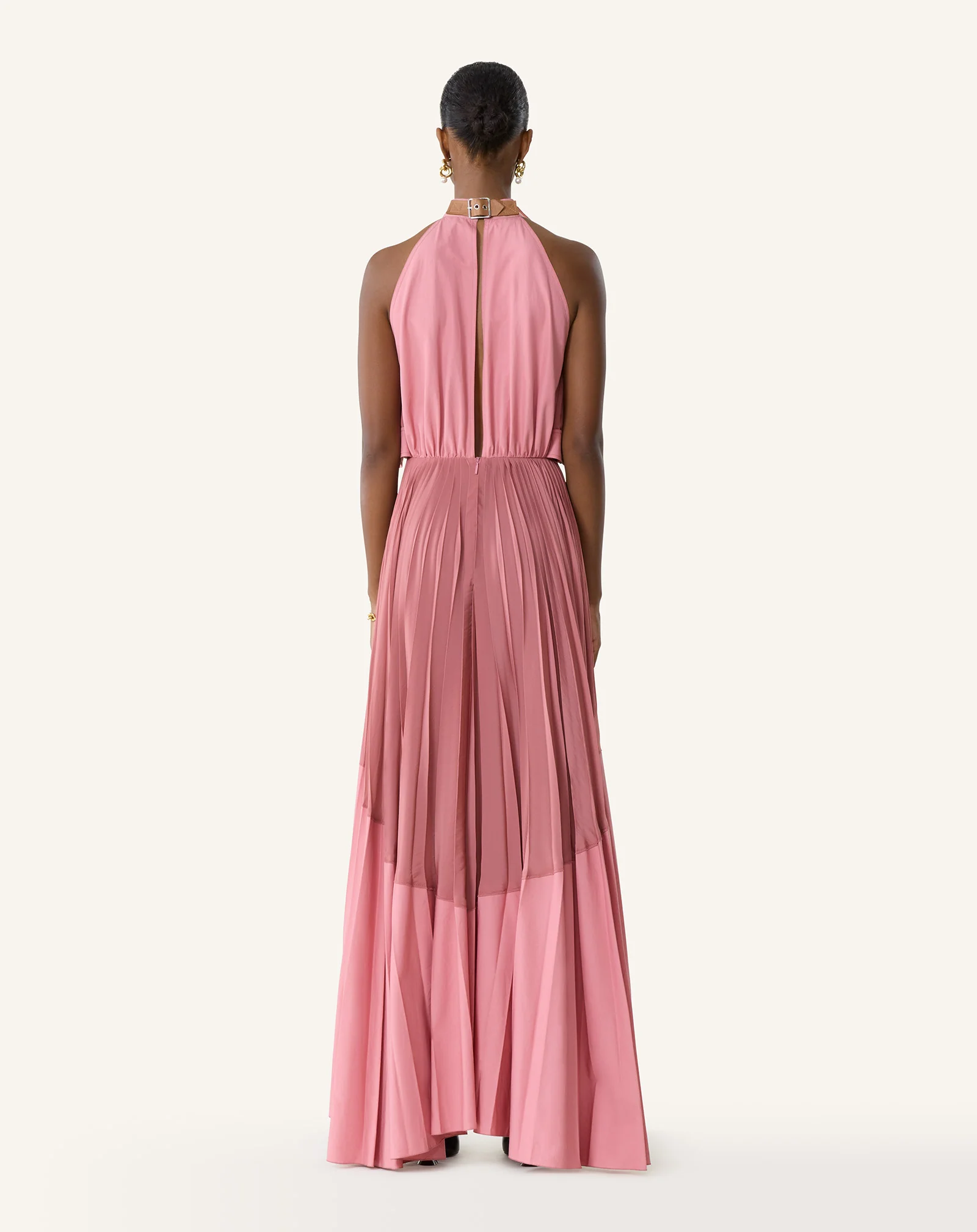 PLEATED DRESS IN CHARMEUSE AND COTTON - Image 4