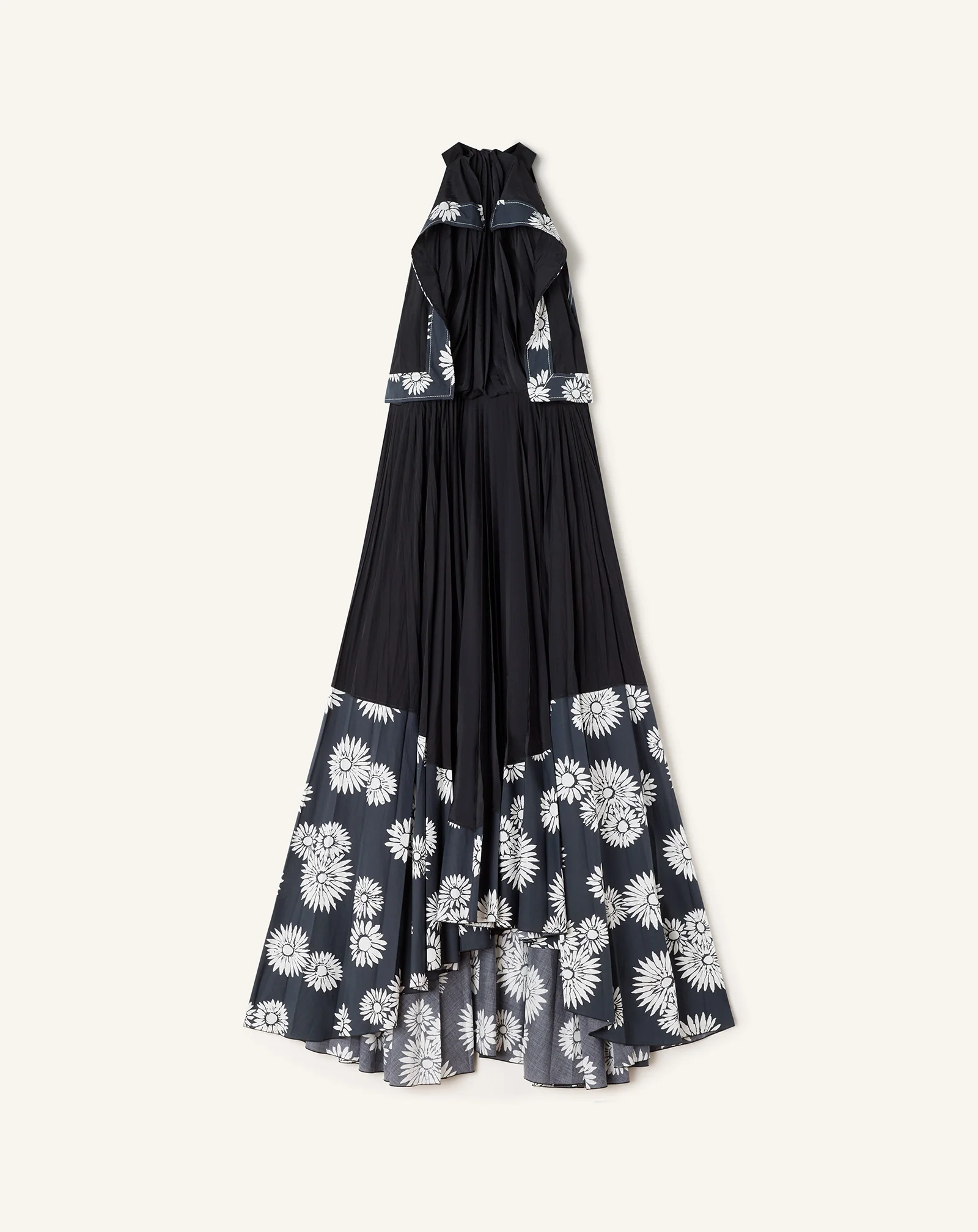PLEATED DRESS IN CHARMEUSE AND PRINTED COTTON