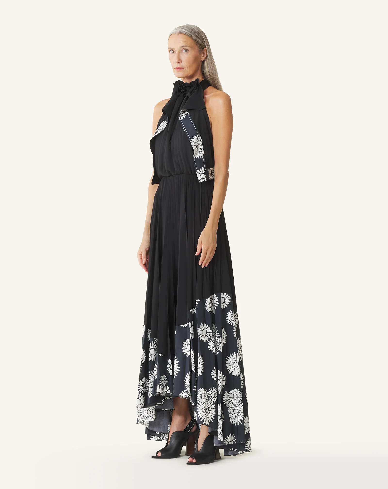 PLEATED DRESS IN CHARMEUSE AND PRINTED COTTON - Image 3