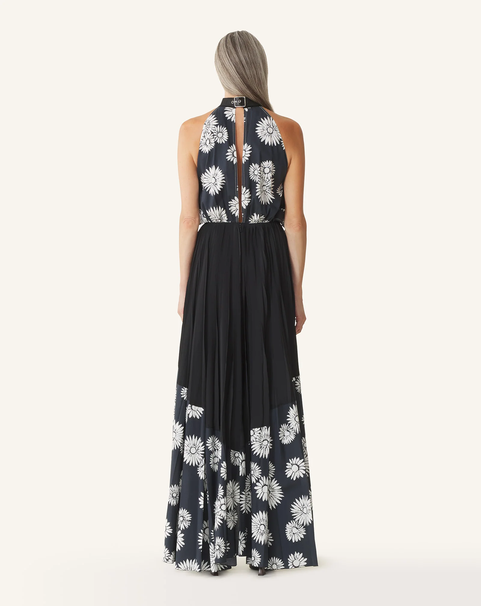 PLEATED DRESS IN CHARMEUSE AND PRINTED COTTON - Image 4